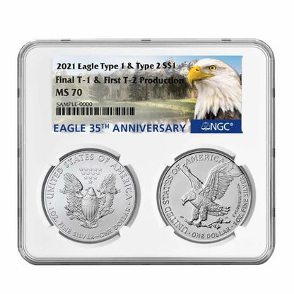 2021 Silver Eagle Final T1 & First T2 Production 2-pc Set